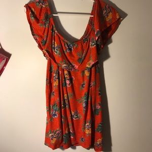 Red flower print off the shoulder top